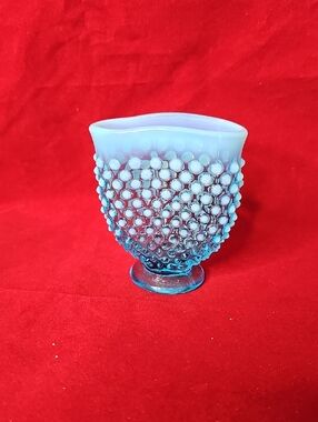 Fenton Blue Opalescent Hobnail Glass Posy Vase